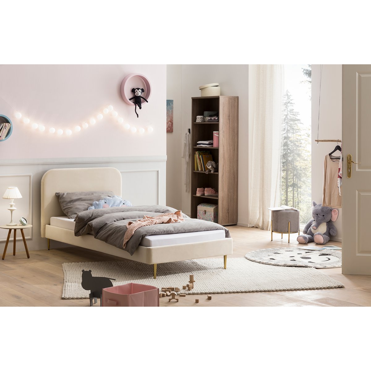 Gestoffeerd bed met beige fluwelen hoes 90x200 cm SalesFever