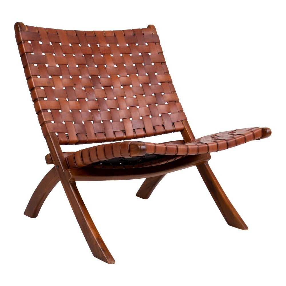 Perugia Klapstoel - Teakhout, Leer, Bruin - 66x74x73 cm House Nordic ApS