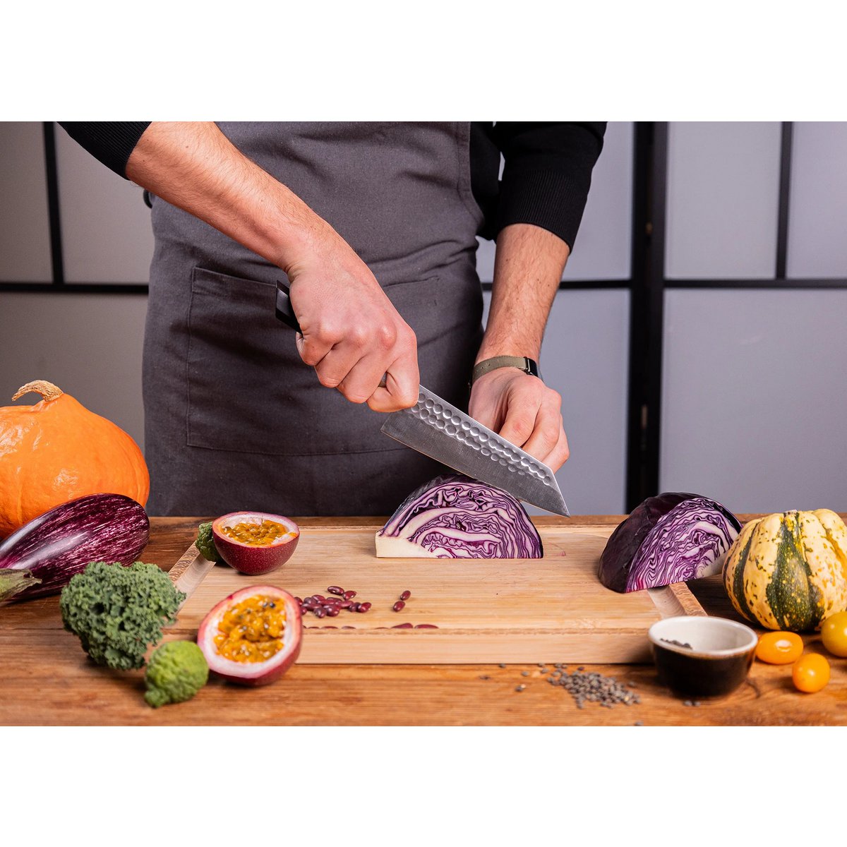 Mes - Bunka Santoku met bamboe Saya en bamboedoos - 170 mm lemmet KOTAI kitchen