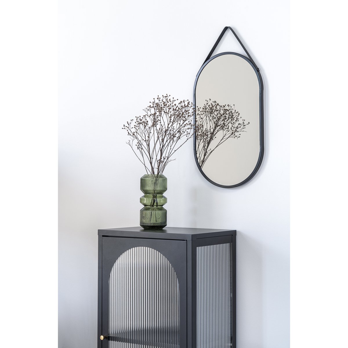 Trapani Spiegel - Zwart, Staal/kunstleer, 35x60 cm House Nordic ApS