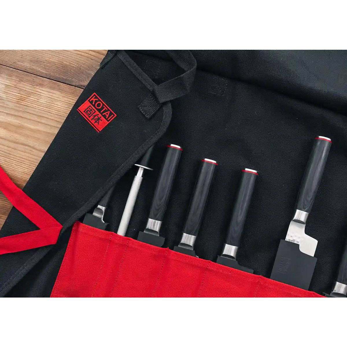 Messen- en keukenaccessoireset - Bunka Complete Set Deluxe (C): 4 messen (Bunka officemes + Bunka Petty + Bunka Santoku + Kiritsuke) + 2 accessoires (100% katoenen oprolmessenzak + aanzetstaal) KOTAI kitchen