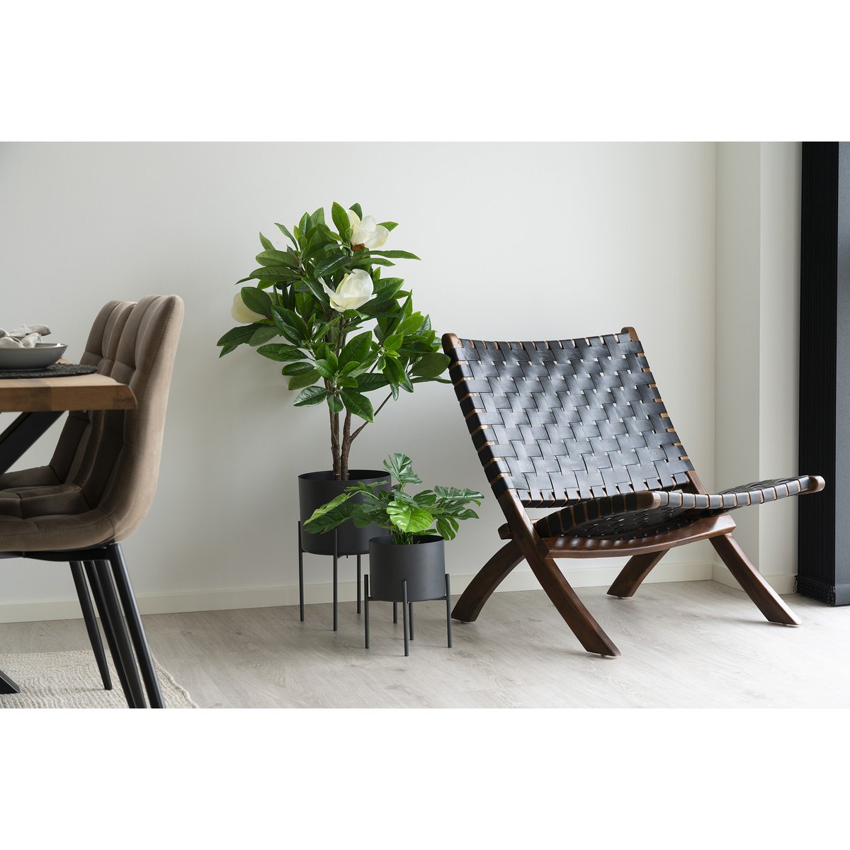 Perugia Klapstoel - Teakhout, Leer, Zwart - 66x74x73 cm House Nordic ApS