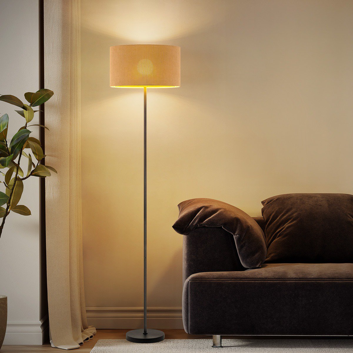 Home Sweet Home Cylindrische Corduroy Vloerlamp - Karamel ø40 x 165cm Home Sweet Home