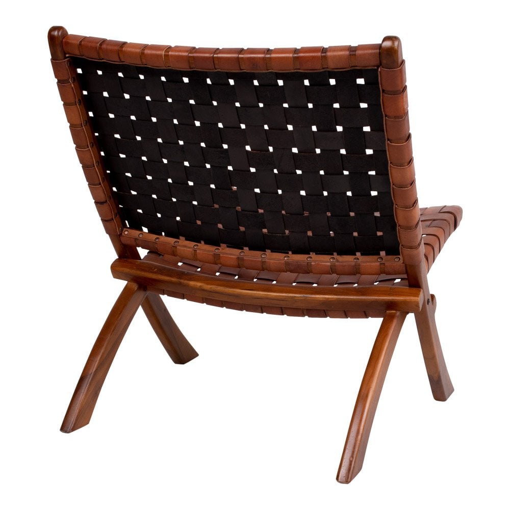 Perugia Klapstoel - Teakhout, Leer, Bruin - 66x74x73 cm House Nordic ApS