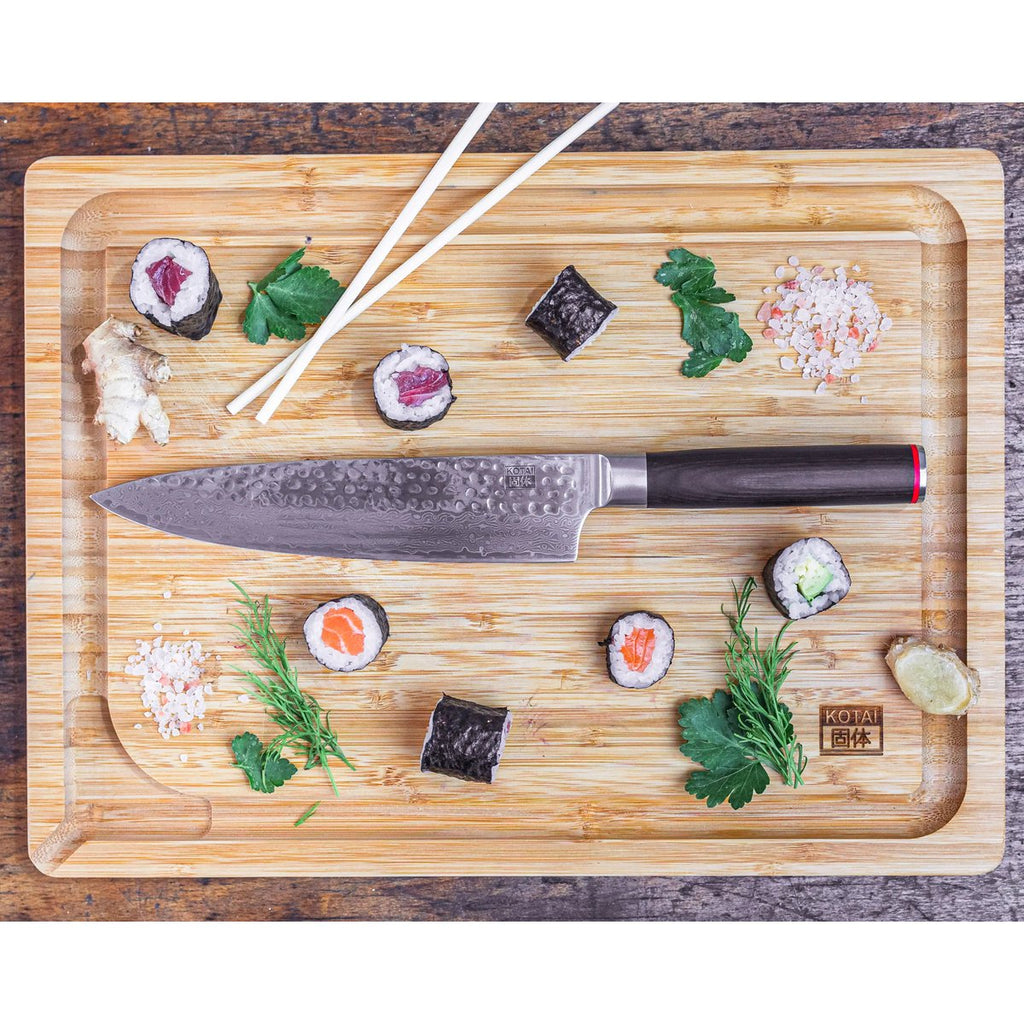 Keukenaccessoires - KOTAI bamboe snijplank met sapgroef en verborgen handvatten - 40 x 30 x 2 cm KOTAI kitchen