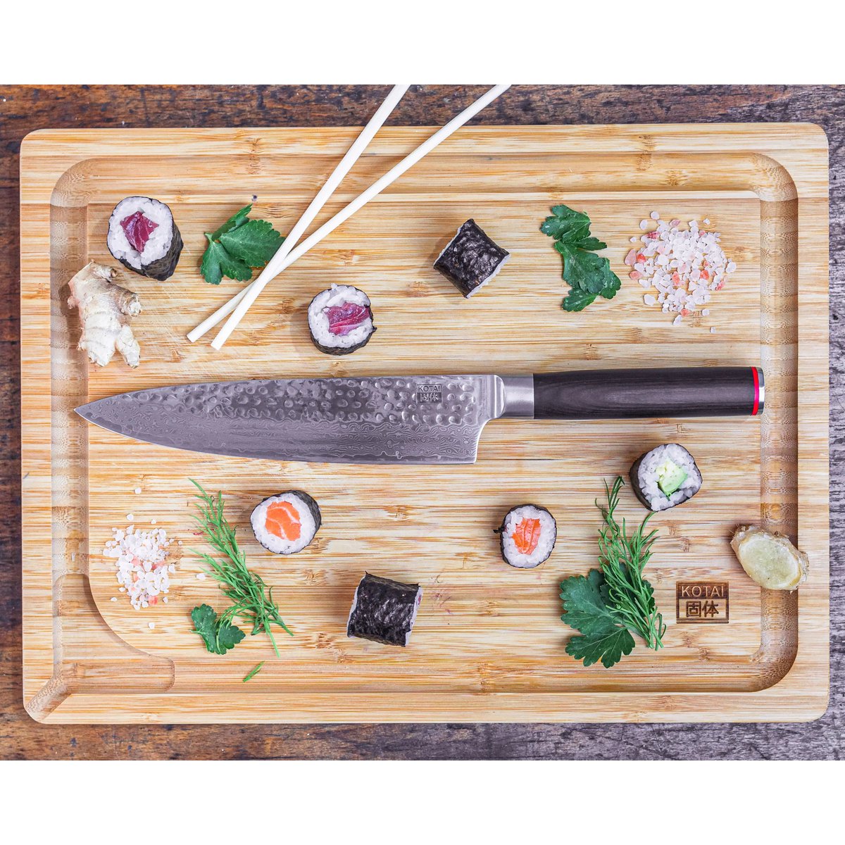 Keukenaccessoires - KOTAI bamboe snijplank met sapgroef en verborgen handvatten - 40 x 30 x 2 cm KOTAI kitchen