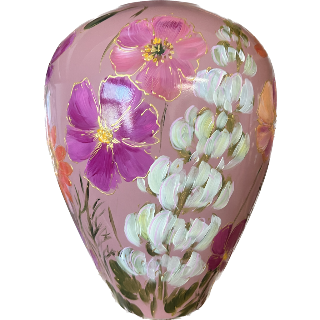 Handbeschilderde vaas - Kander flowermix mauve Vase The World