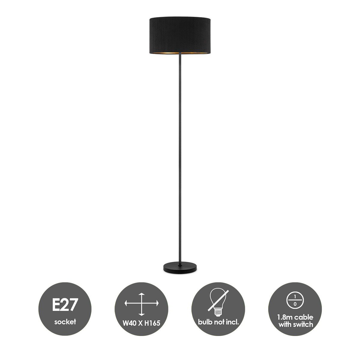 Home Sweet Home Cylindrische Corduroy Vloerlamp - Black - ø40 x 165cm Home Sweet Home