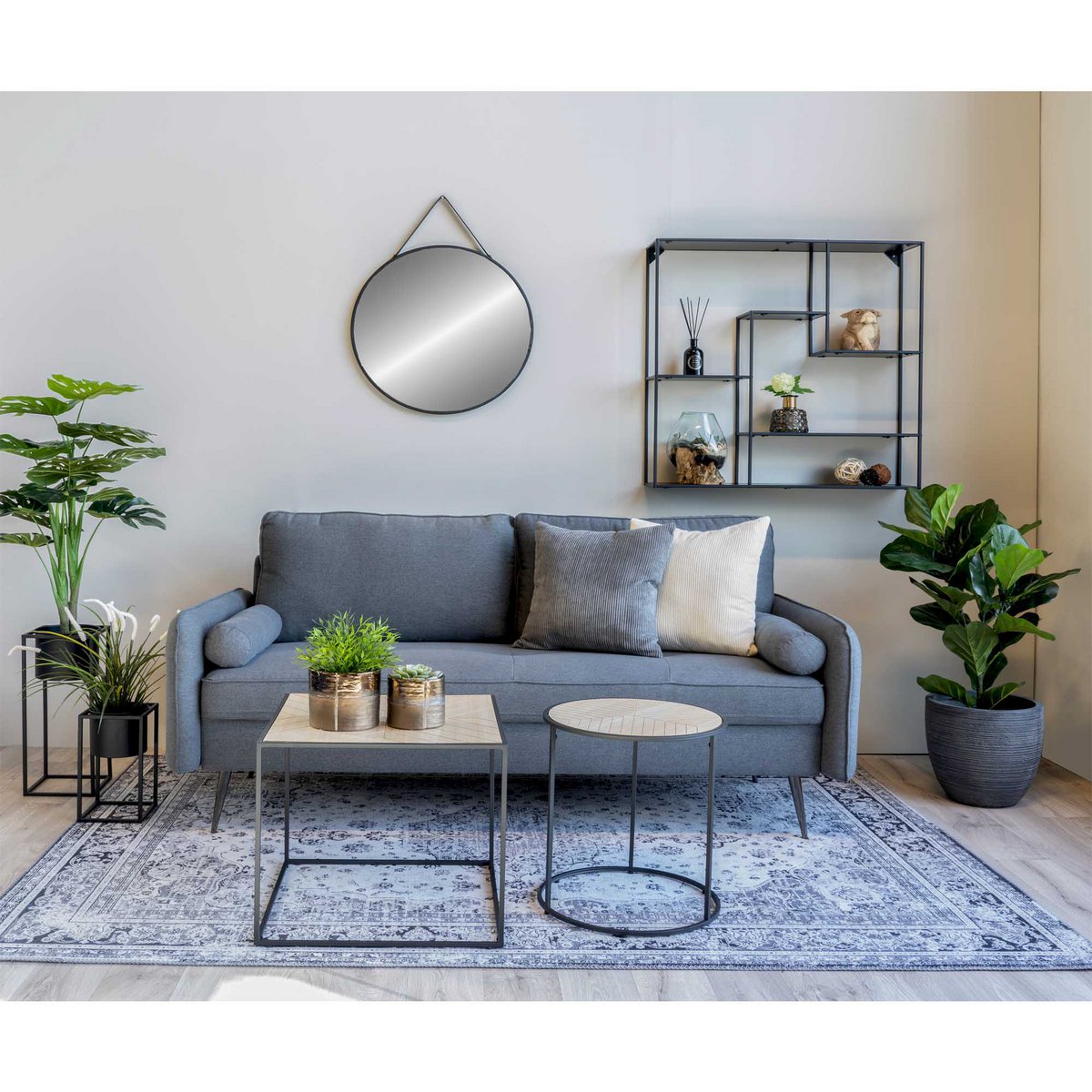 Trapani Spiegel - Zwart, Staal, Kunstleer, Ø38cm House Nordic ApS