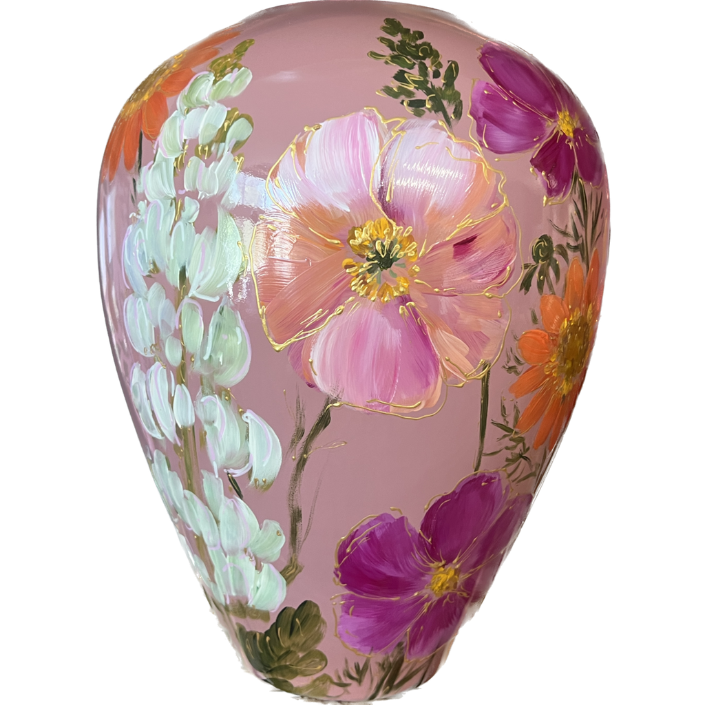 Handbeschilderde vaas - Kander flowermix mauve Vase The World
