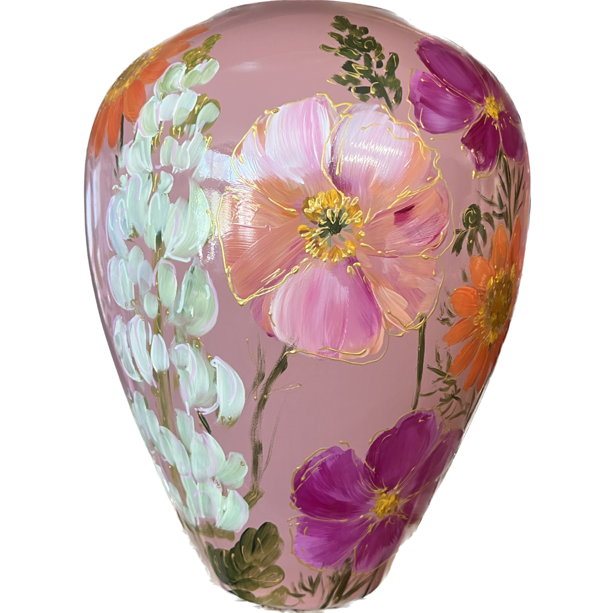 Handbeschilderde vaas - Kander flowermix mauve Vase The World