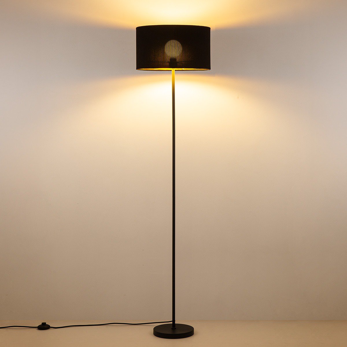 Home Sweet Home Cylindrische Corduroy Vloerlamp - Black - ø40 x 165cm Home Sweet Home