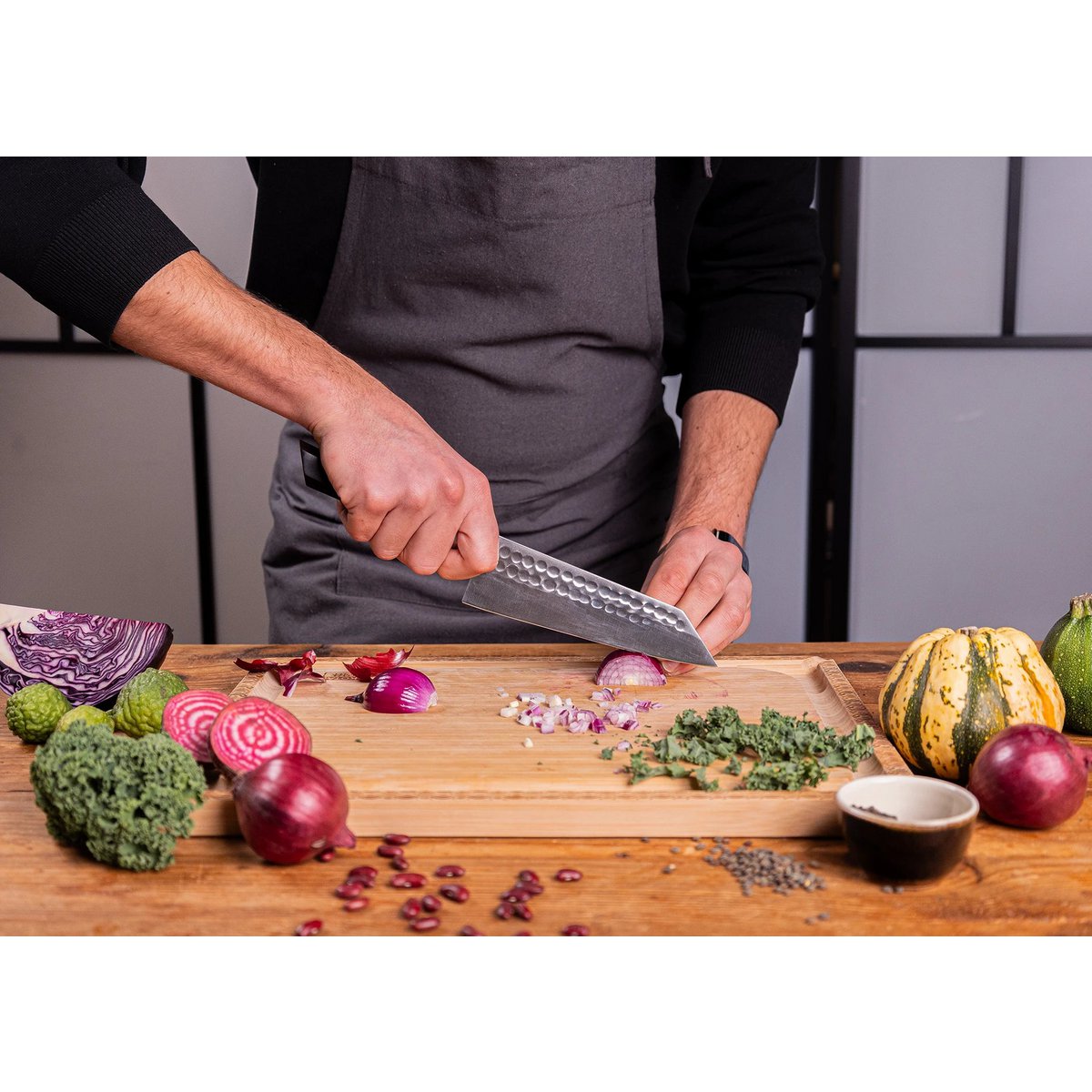 Mes - Bunka Santoku met bamboe Saya en bamboedoos - 170 mm lemmet KOTAI kitchen