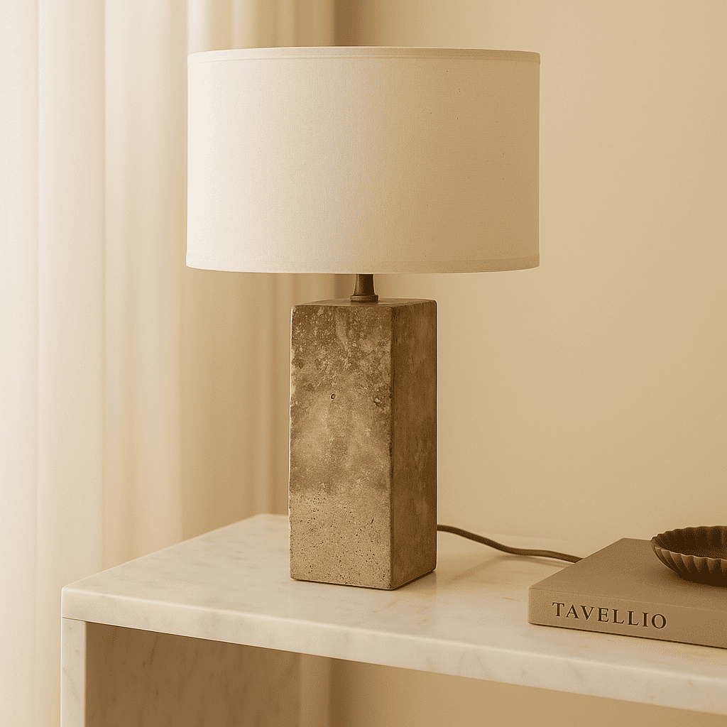 Rosie travertijnlamp – elegante natuursteen met katoenen kap Tavellio - Amsterdam