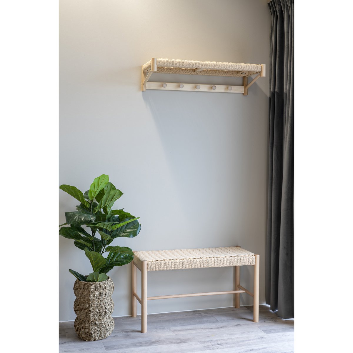 Abano Bank - Natuurlijk, populierenhout, papieren koord, 35x80x45cm House Nordic ApS