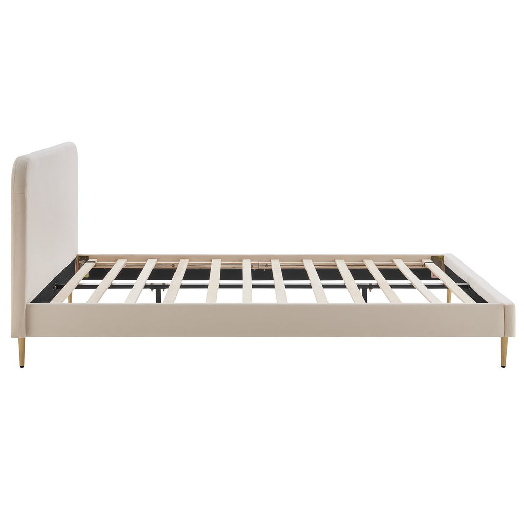 Gestoffeerd bed met beige fluwelen hoes 140x200 cm SalesFever