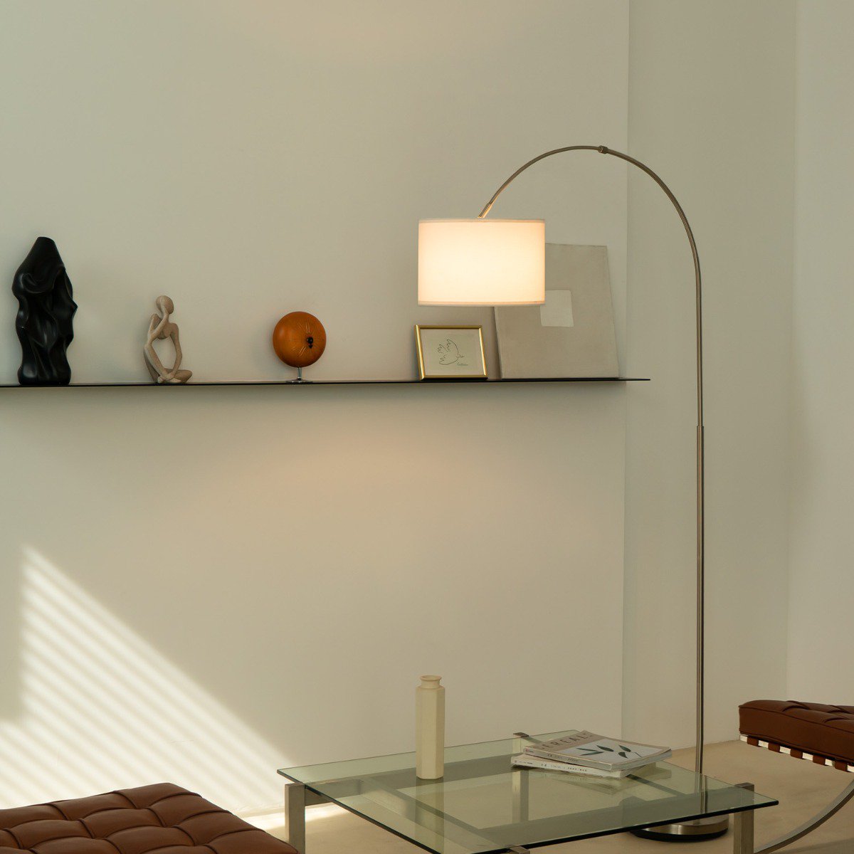 Home Sweet Home Moderne Boog Vloerlamp - Duke - Geborsteld Staal - Wit Home Sweet Home