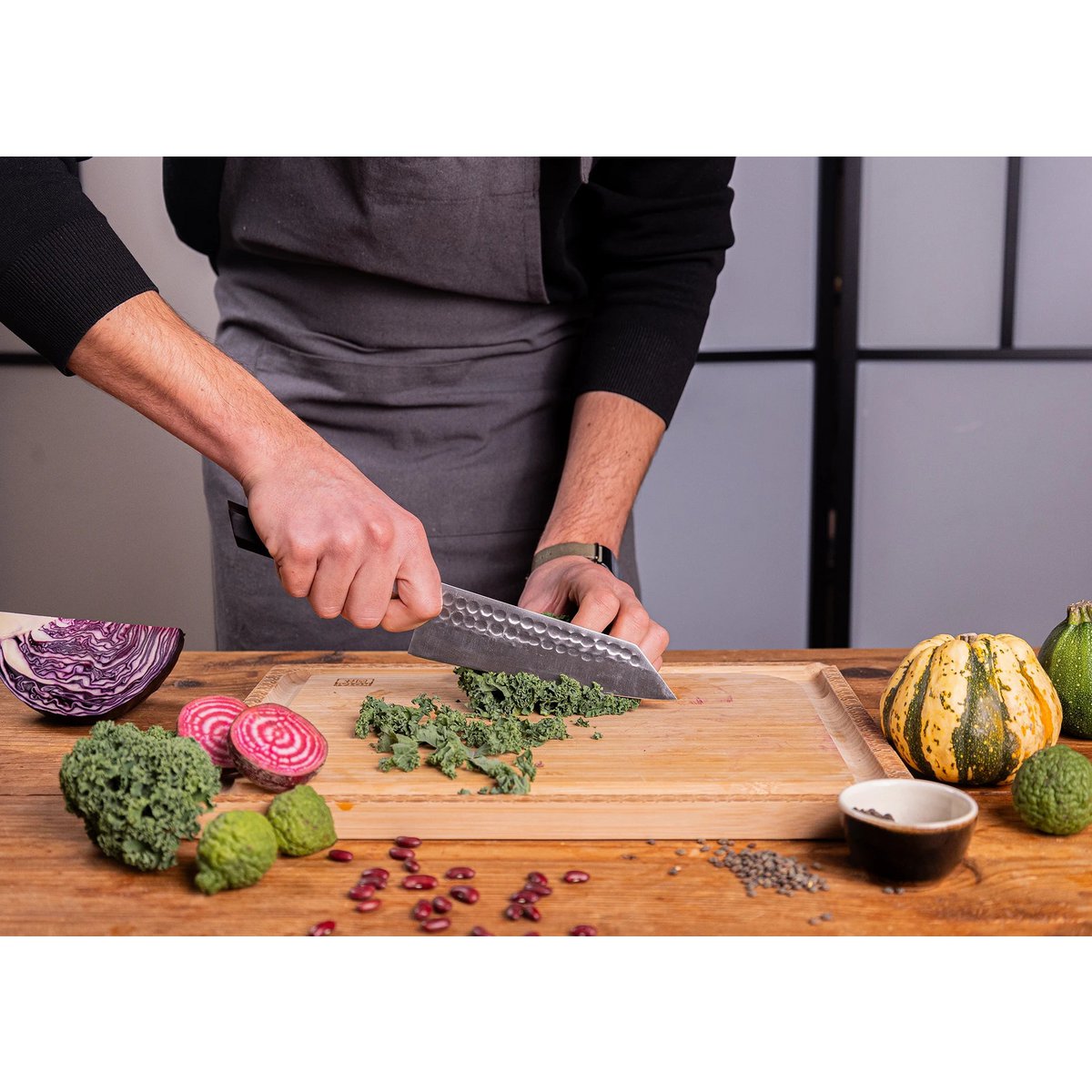 Mes - Bunka Santoku met bamboe Saya en bamboedoos - 170 mm lemmet KOTAI kitchen