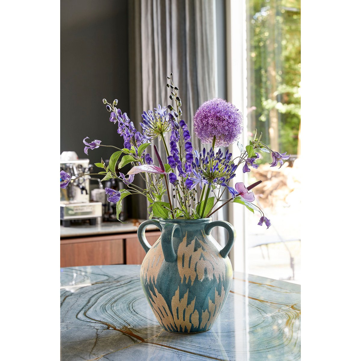 Caldo Vaas - L28 x B28 x H36 cm - Keramiek - Donkerblauw Mica Decorations