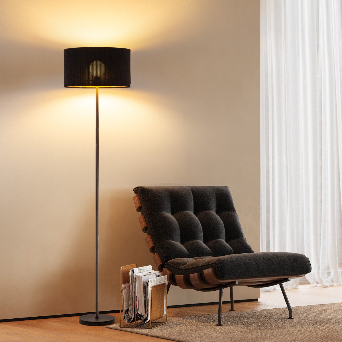 Home Sweet Home Cylindrische Corduroy Vloerlamp - Black - ø40 x 165cm Home Sweet Home