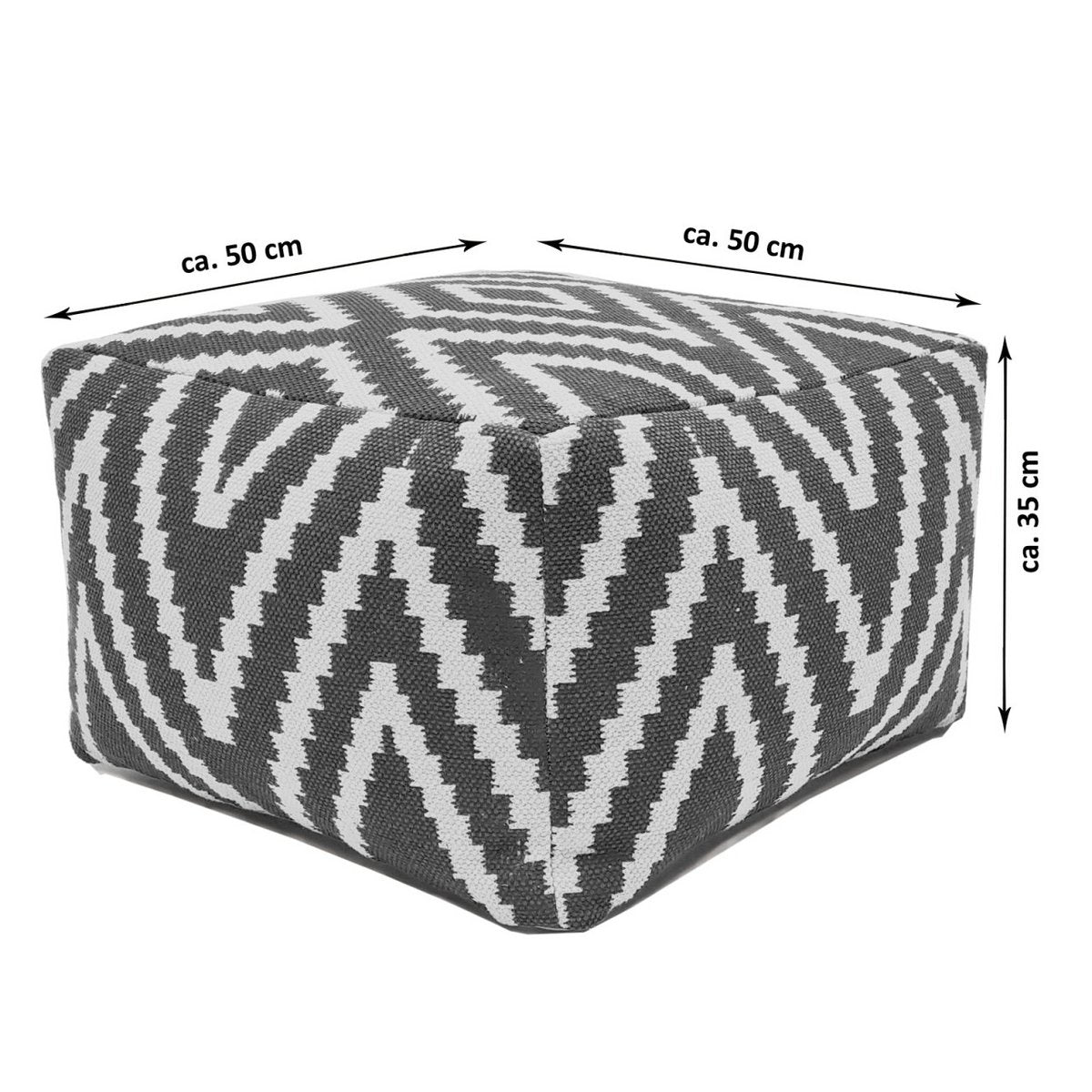 Zittend dobbelstenen voetkrukken stoel kruk 50x35x50cm pouf kelim vloerkussen peru zwarte taupe gele turquoise Voglrieder kreatives Wohnen
