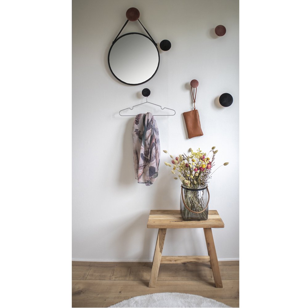 Trapani Spiegel - Zwart, Staal, Kunstleer, Ø38cm House Nordic ApS
