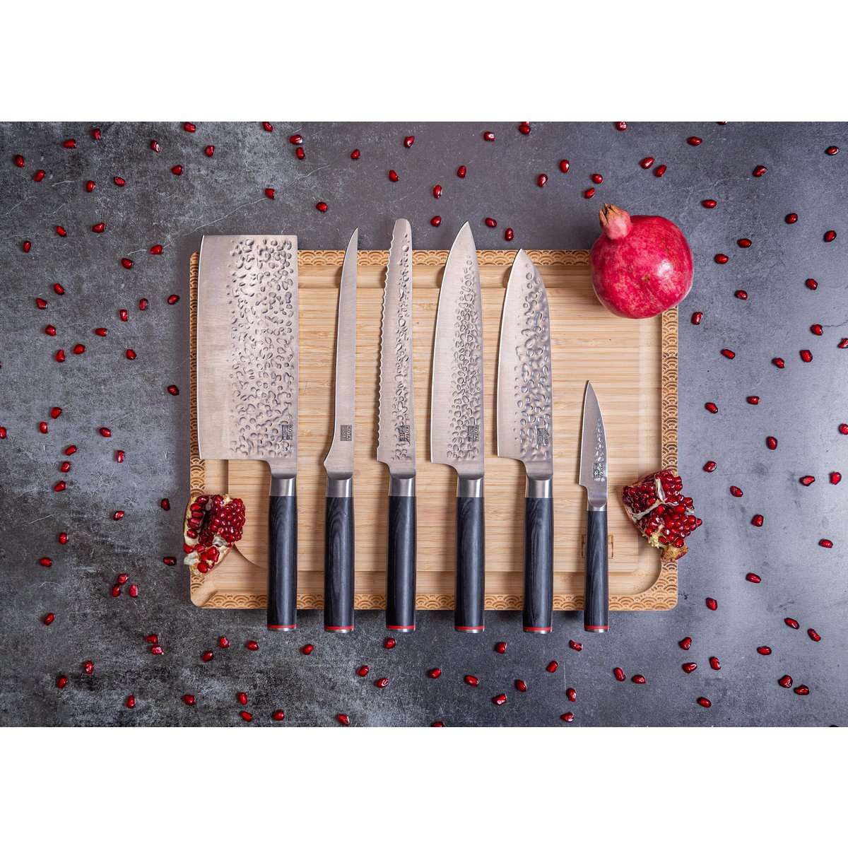 Messenset - De Complete Set: 6 messen (schilmesje + santoku + gyuto + fileermes + broodmes + hakmes) KOTAI kitchen