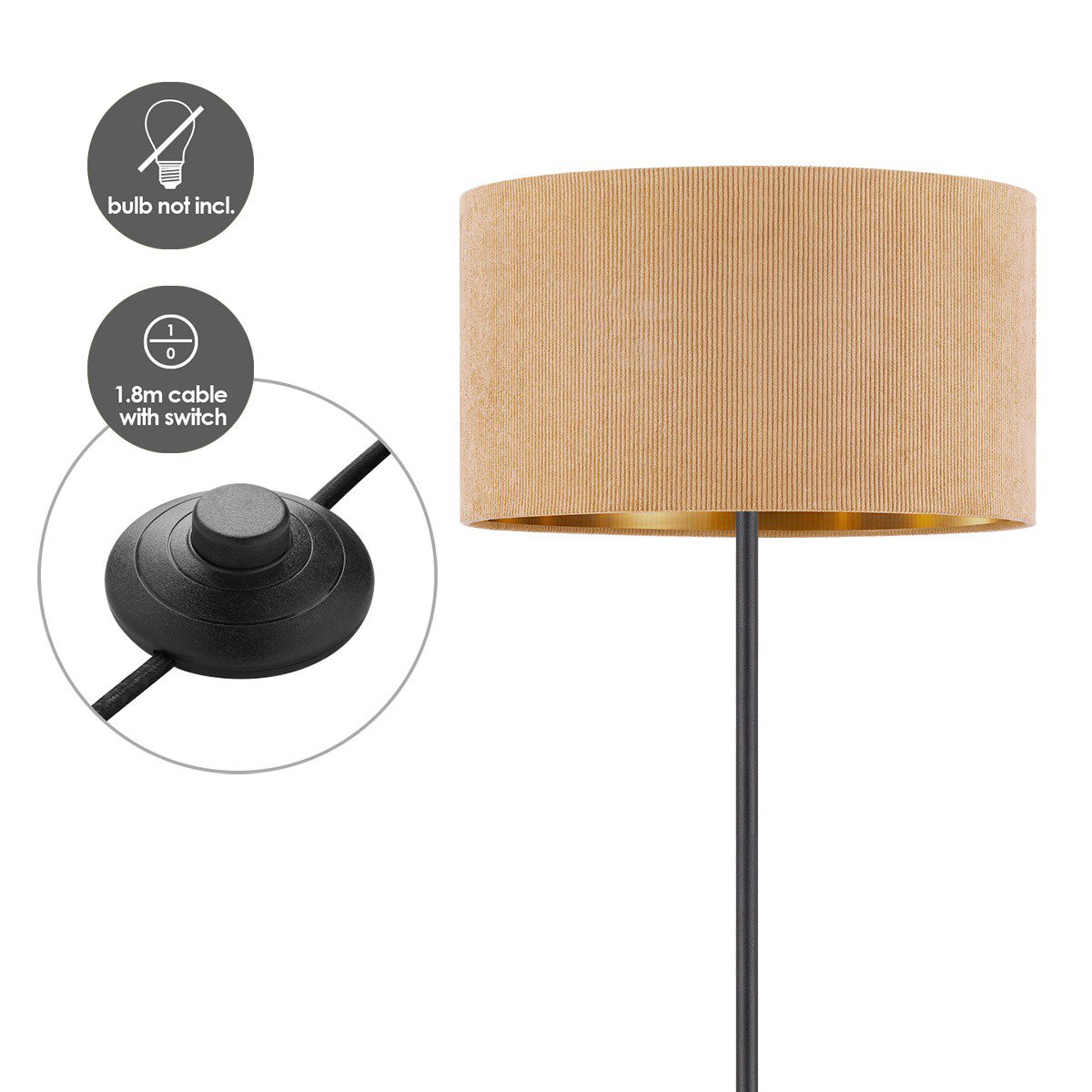 Home Sweet Home Cylindrische Corduroy Vloerlamp - Karamel ø40 x 165cm Home Sweet Home
