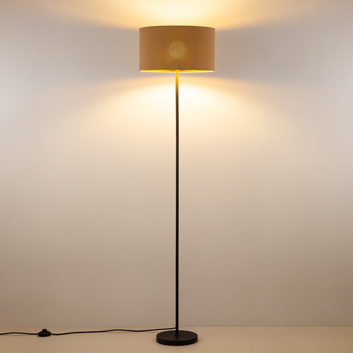 Home Sweet Home Cylindrische Corduroy Vloerlamp - Karamel ø40 x 165cm Home Sweet Home