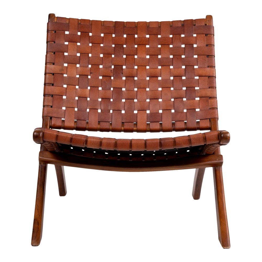 Perugia Klapstoel - Teakhout, Leer, Bruin - 66x74x73 cm House Nordic ApS