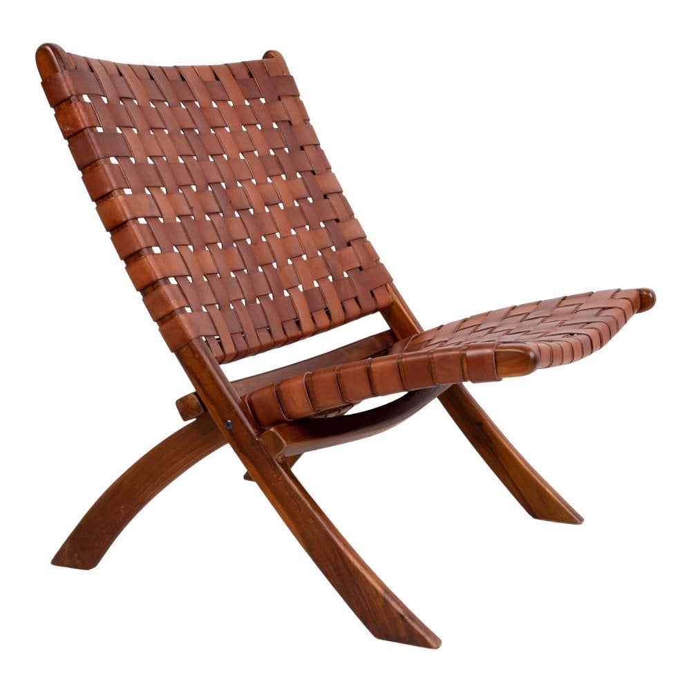 Perugia Klapstoel - Teakhout, Leer, Bruin - 66x74x73 cm House Nordic ApS