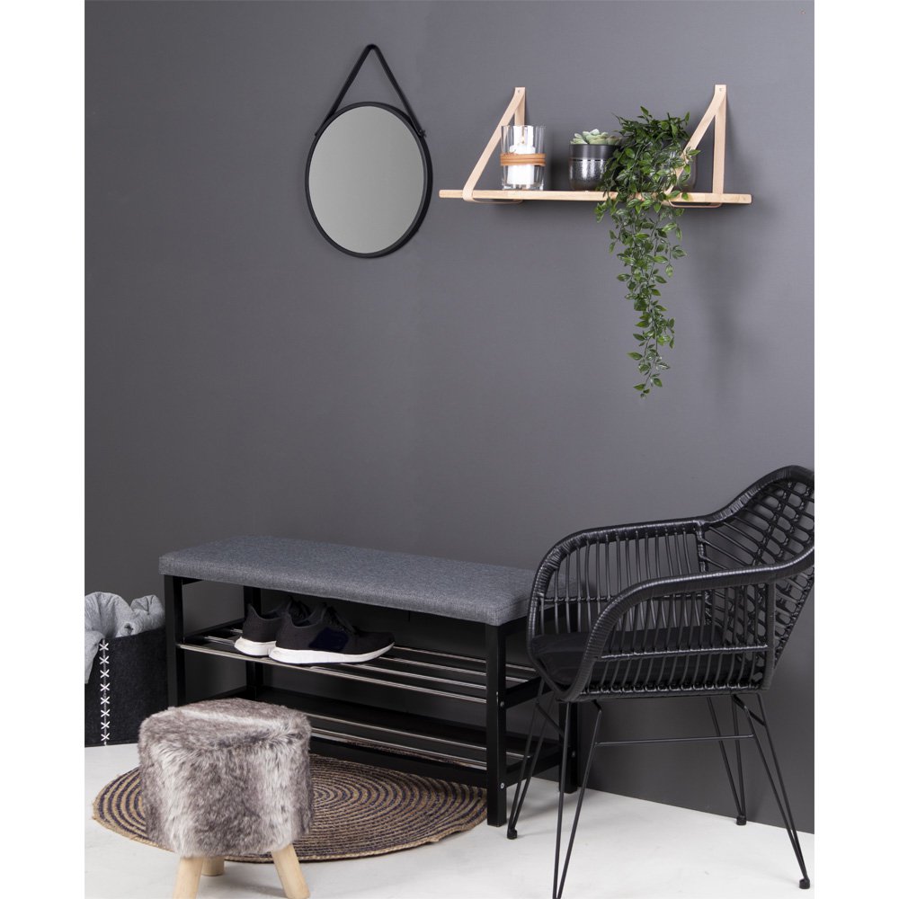 Trapani Spiegel - Zwart, Staal, Kunstleer, Ø38cm House Nordic ApS