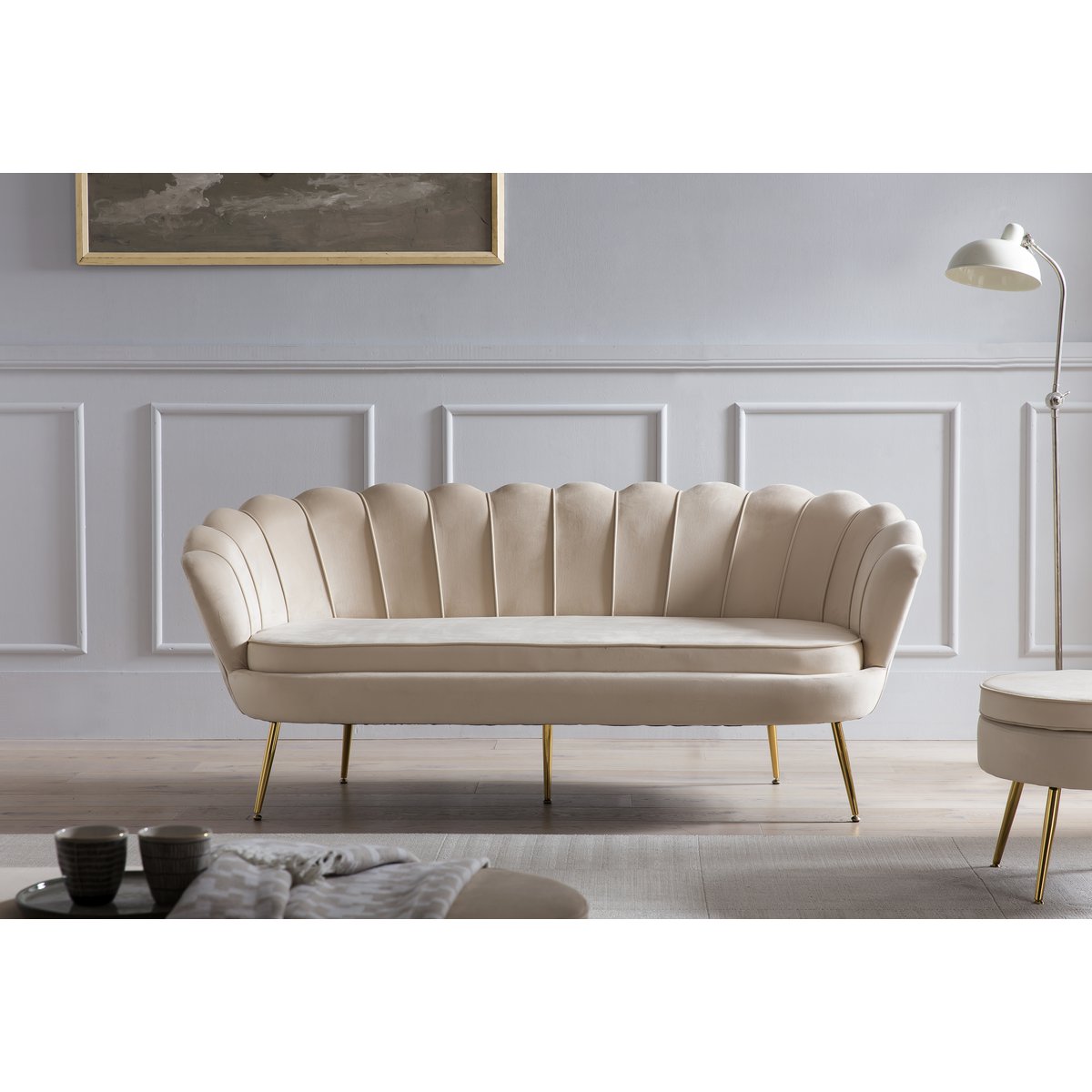 Shell bank 3 zits in beige fluweel SalesFever