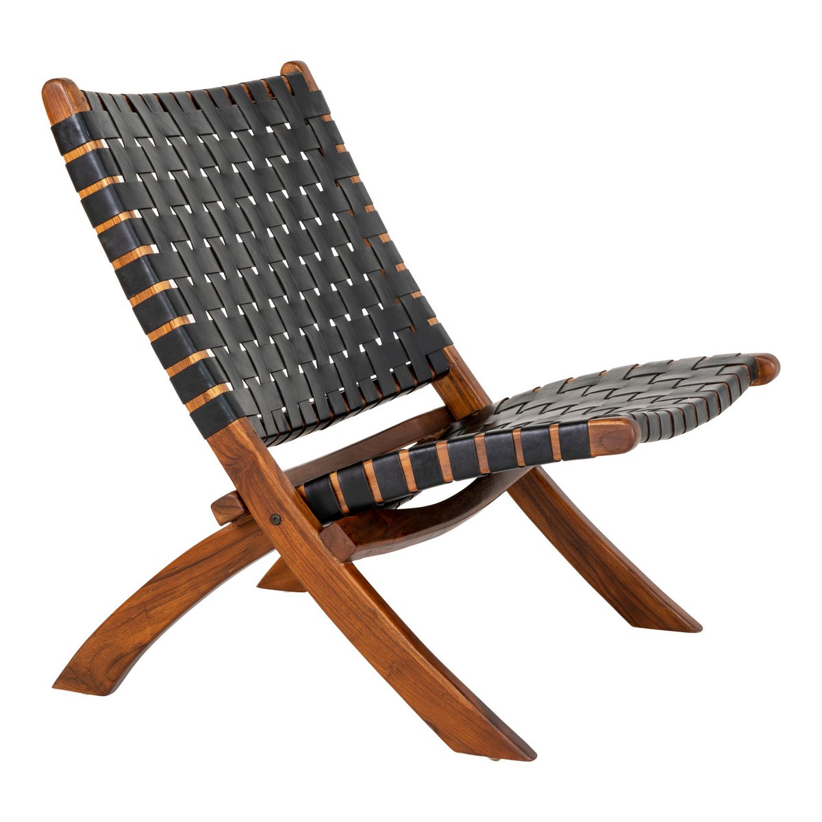 Perugia Klapstoel - Teakhout, Leer, Zwart - 66x74x73 cm House Nordic ApS