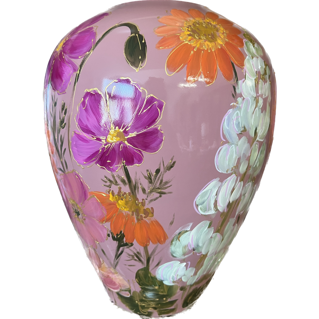 Handbeschilderde vaas - Kander flowermix mauve Vase The World