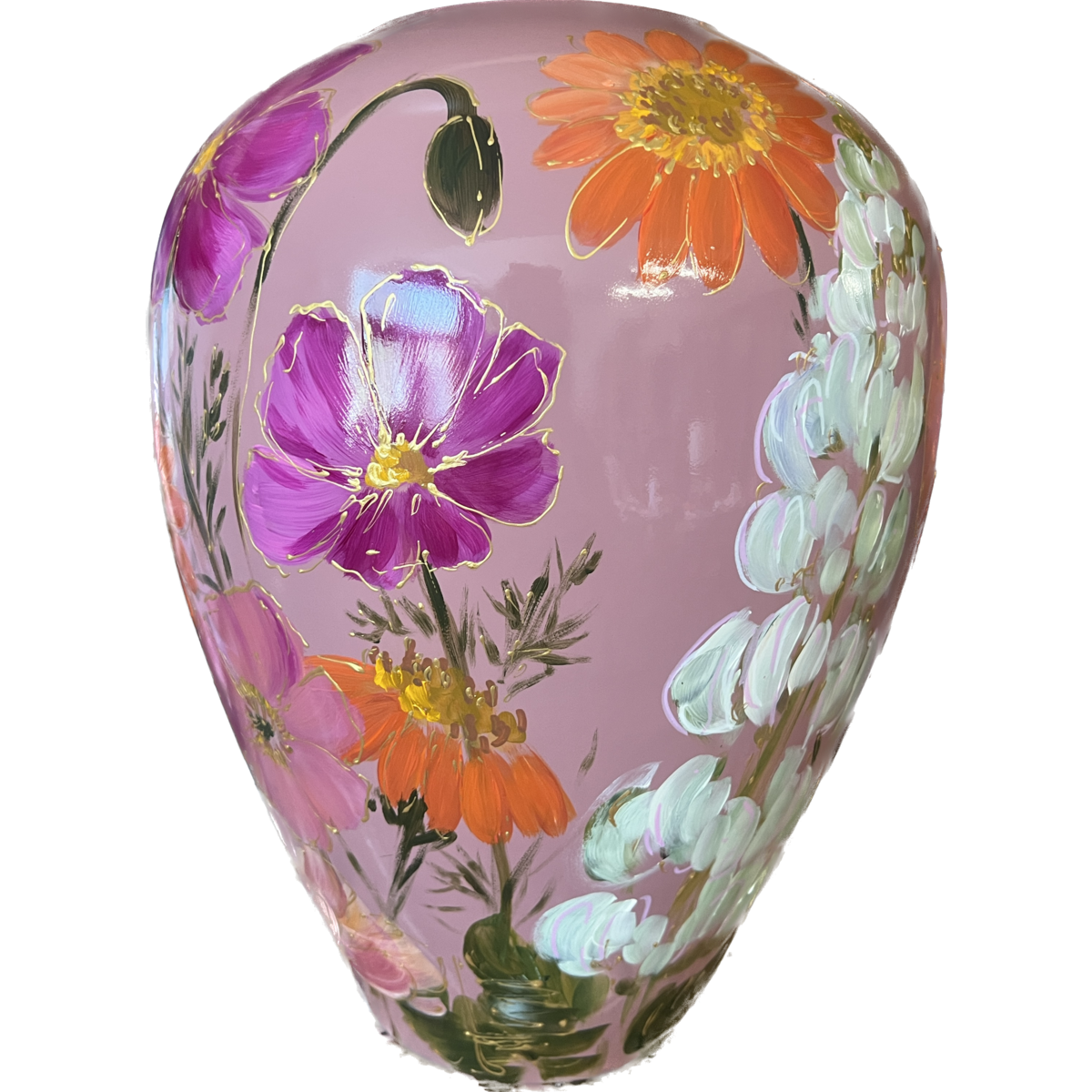 Handbeschilderde vaas - Kander flowermix mauve Vase The World