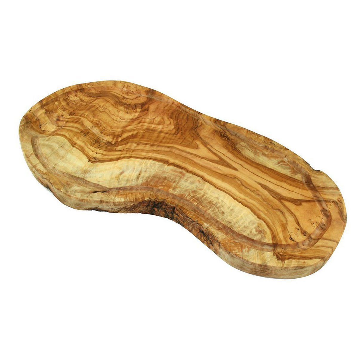 Steakplank RUSTIEK (lengte ca. 40 - 44 cm) met sapgleuf & zonder handvat Olivenholz erleben