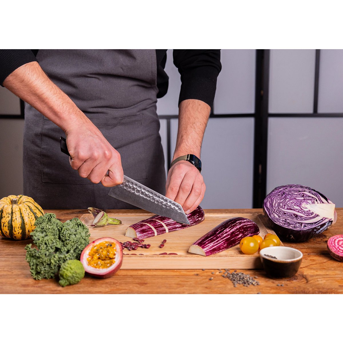 Mes - Bunka Santoku met bamboe Saya en bamboedoos - 170 mm lemmet KOTAI kitchen