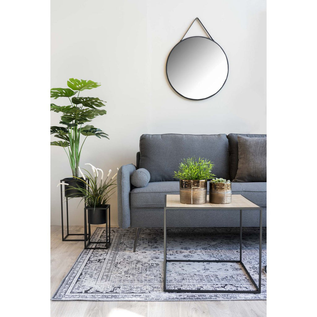 Trapani Spiegel - Zwart, Staal, Kunstleer, Ø38cm House Nordic ApS