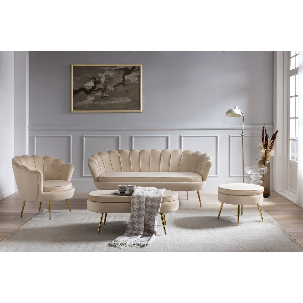 Shell bank 3 zits in beige fluweel SalesFever