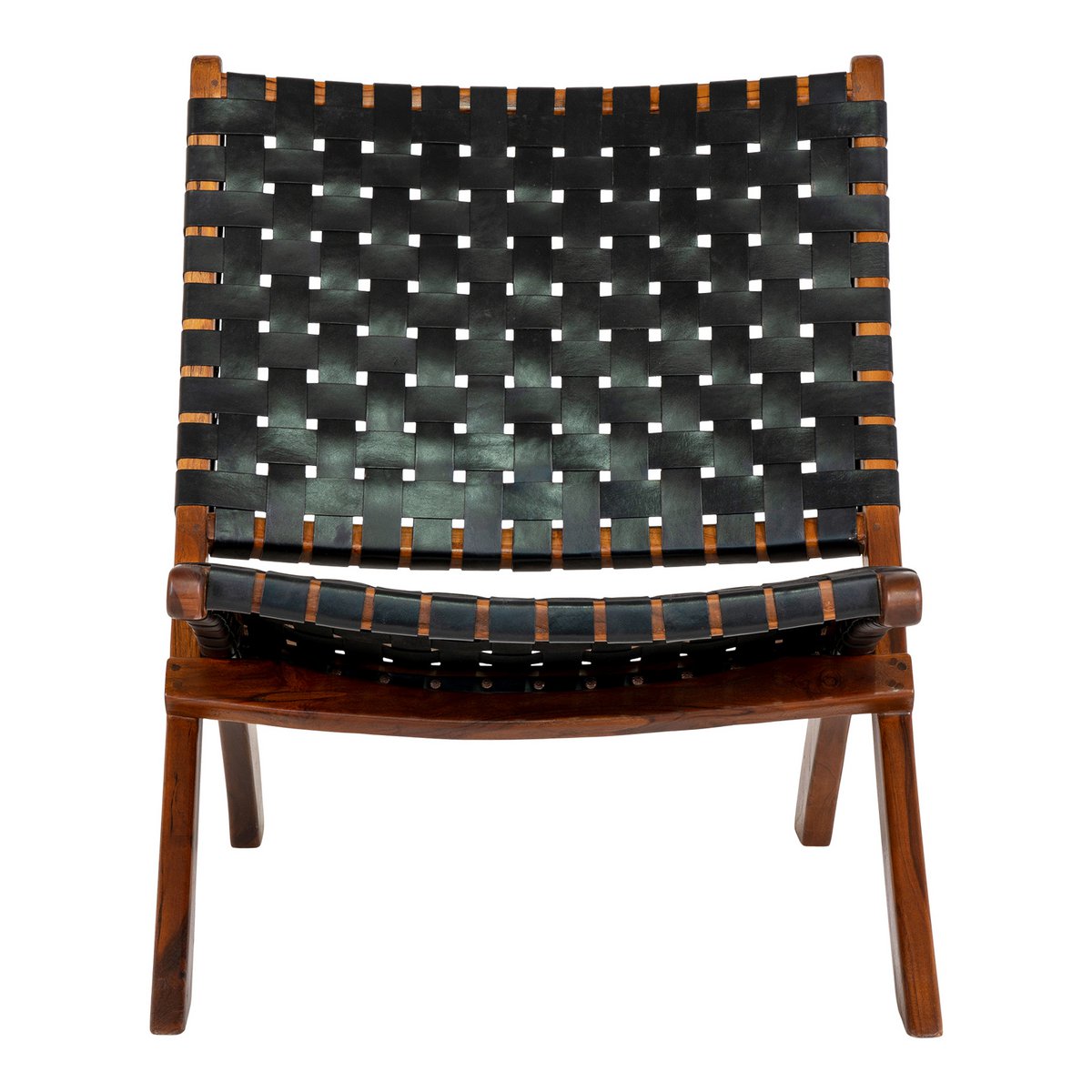Perugia Klapstoel - Teakhout, Leer, Zwart - 66x74x73 cm House Nordic ApS