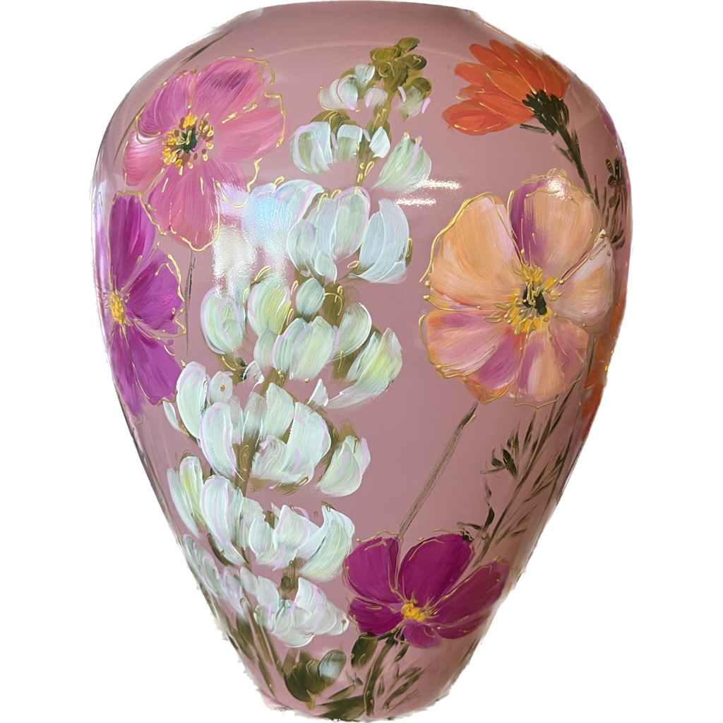 Handbeschilderde vaas - Kander flowermix mauve Vase The World