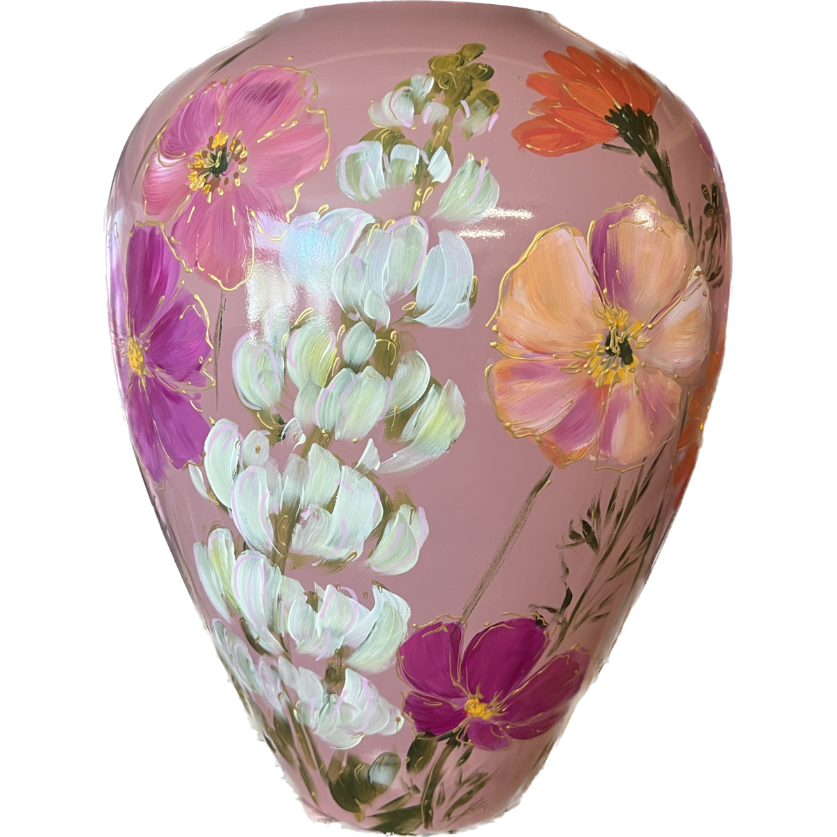 Handbeschilderde vaas - Kander flowermix mauve Vase The World