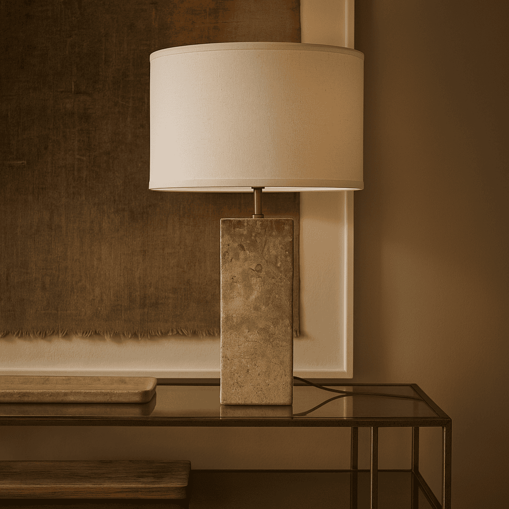 Rosie travertijnlamp – elegante natuursteen met katoenen kap Tavellio - Amsterdam