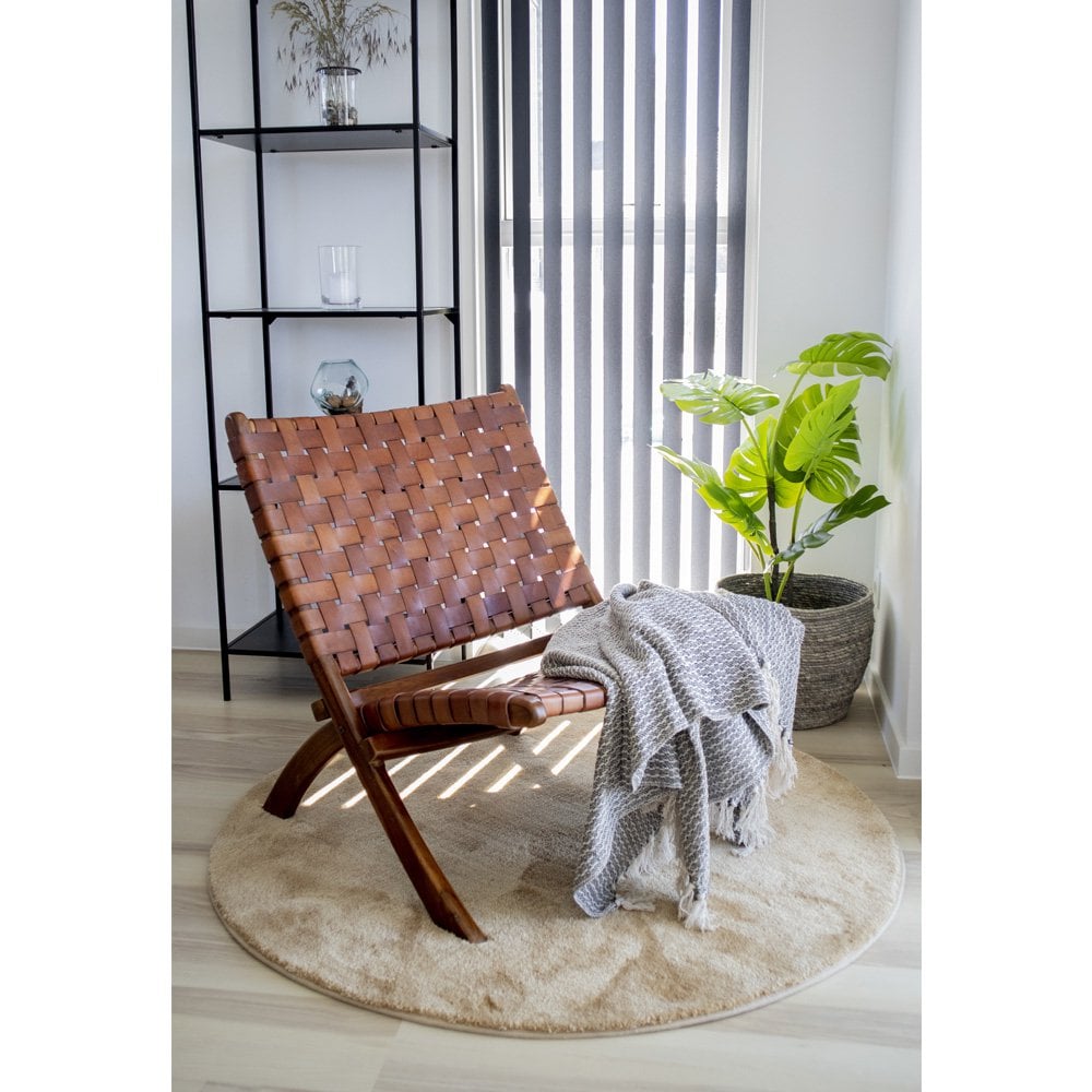 Perugia Klapstoel - Teakhout, Leer, Bruin - 66x74x73 cm House Nordic ApS