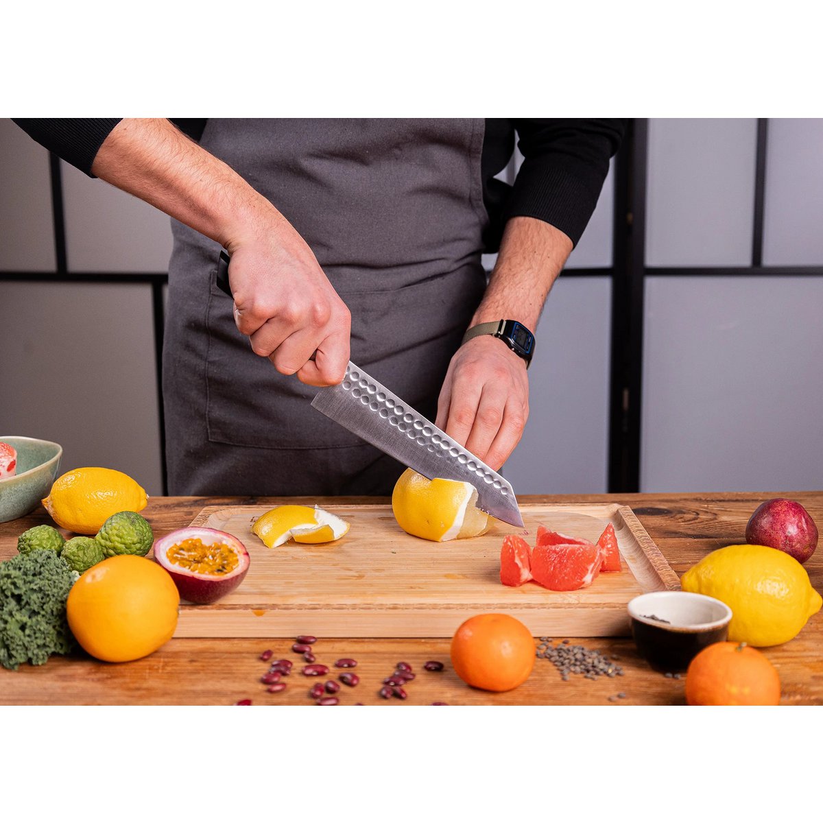 Messen- en keukenaccessoireset - Bunka Complete Set Deluxe (C): 4 messen (Bunka officemes + Bunka Petty + Bunka Santoku + Kiritsuke) + 2 accessoires (100% katoenen oprolmessenzak + aanzetstaal) KOTAI kitchen