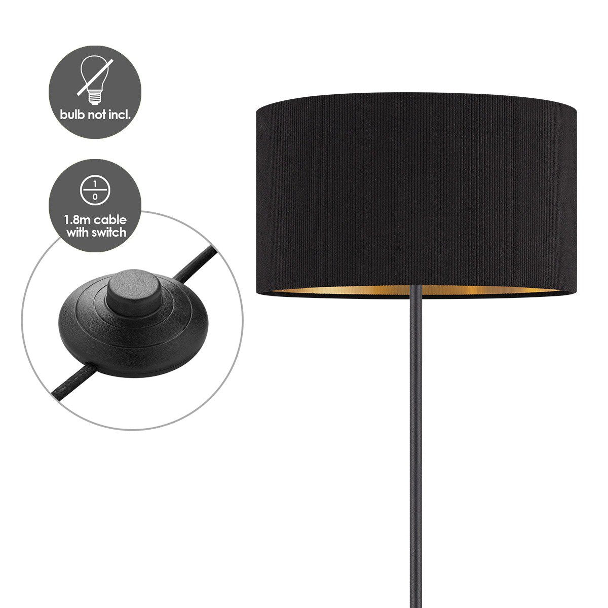 Home Sweet Home Cylindrische Corduroy Vloerlamp - Black - ø40 x 165cm Home Sweet Home
