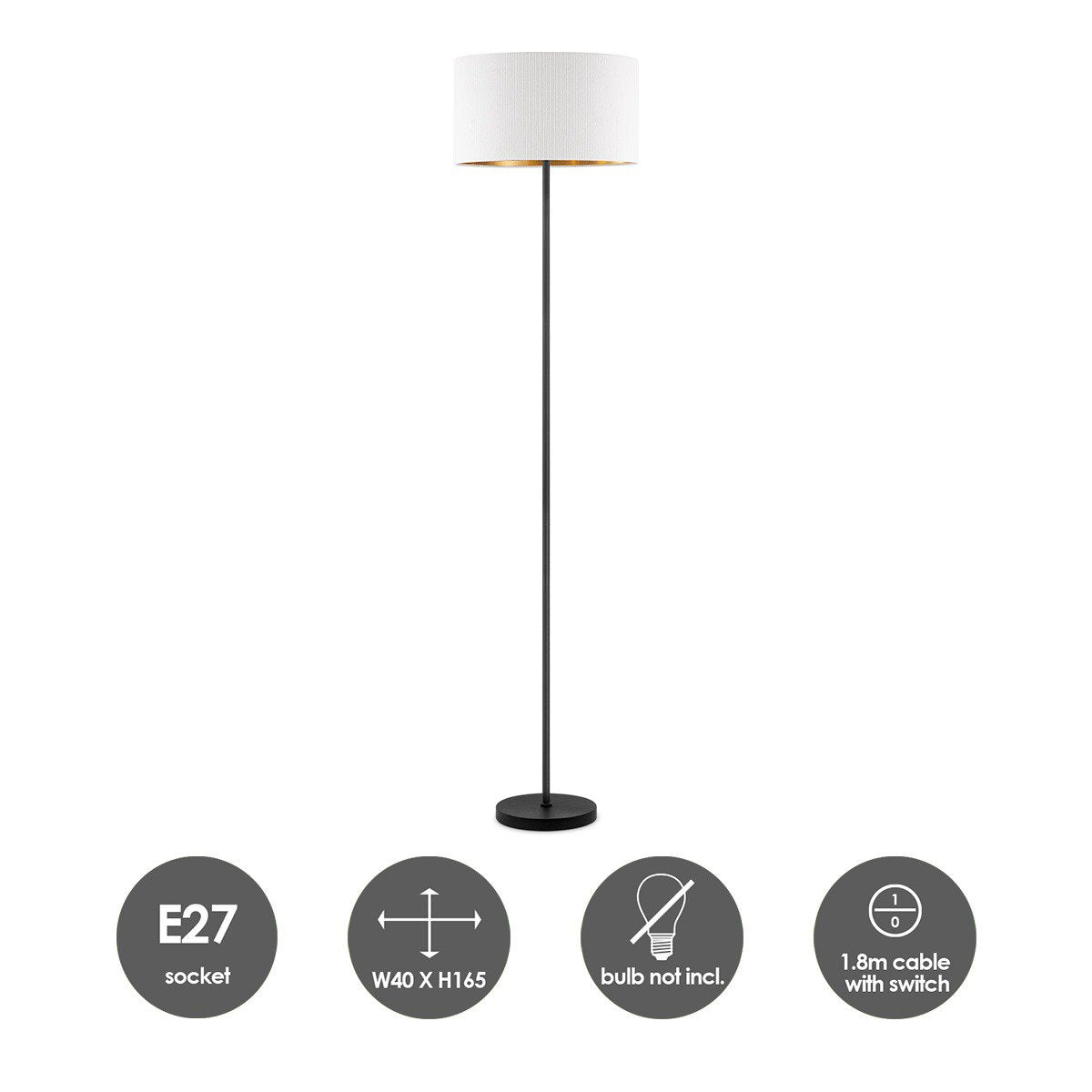 Home Sweet Home Cylindrische Corduroy Vloerlamp - Wit - ø40 x 165 cm Home Sweet Home