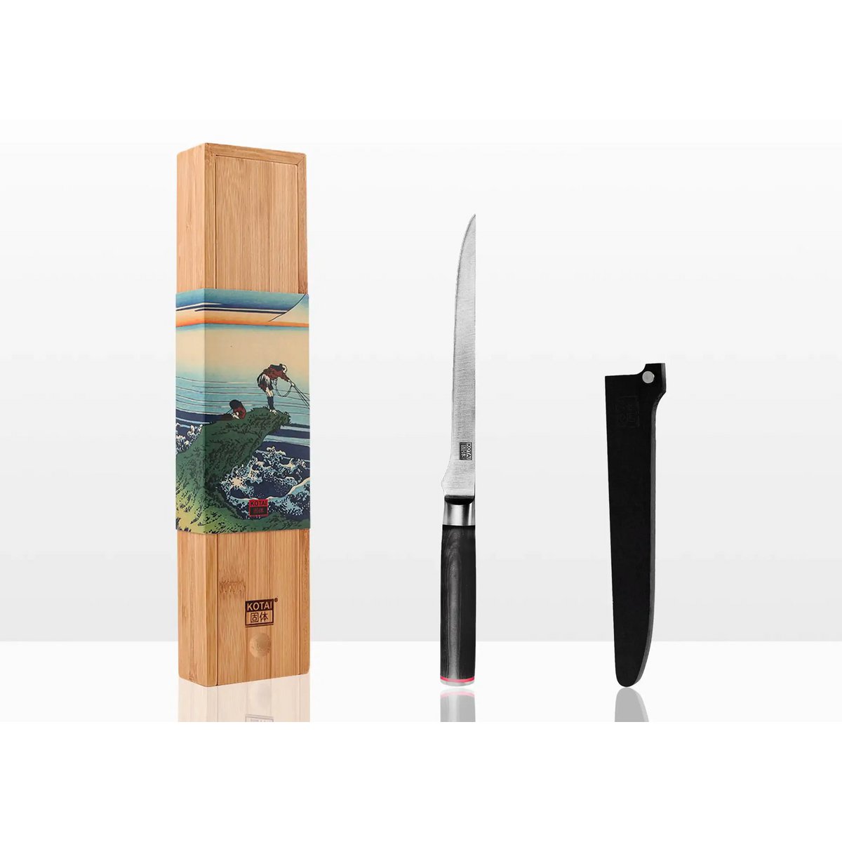Mes - Flexibel fileermes met bamboe Saya en bamboe box - 200 mm lemmet KOTAI kitchen