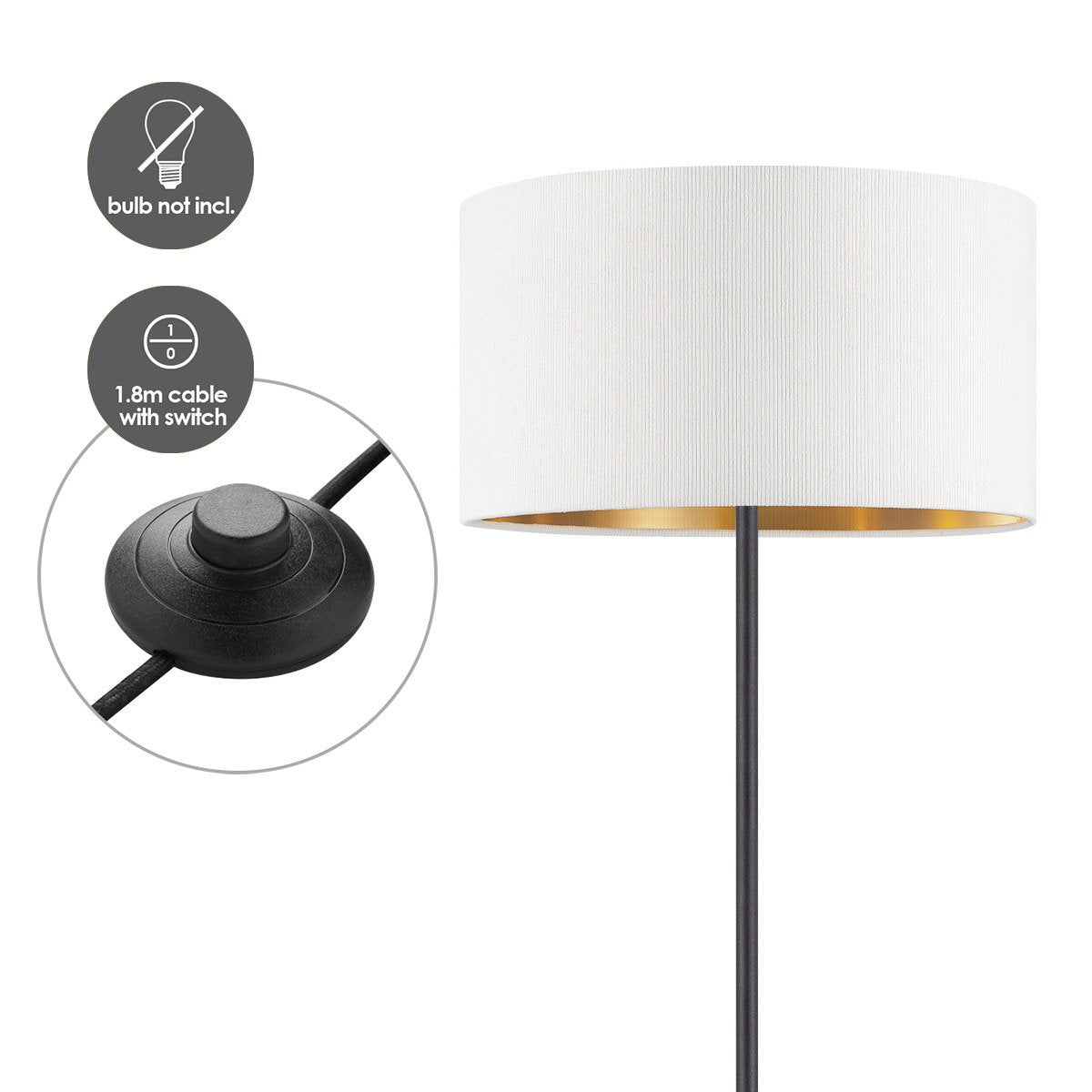 Home Sweet Home Cylindrische Corduroy Vloerlamp - Wit - ø40 x 165 cm Home Sweet Home